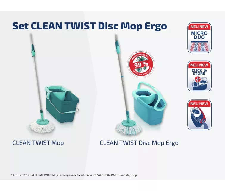 LEIFHEIT Floor Cleaning Set Clean Twist Disc Mop Ergo